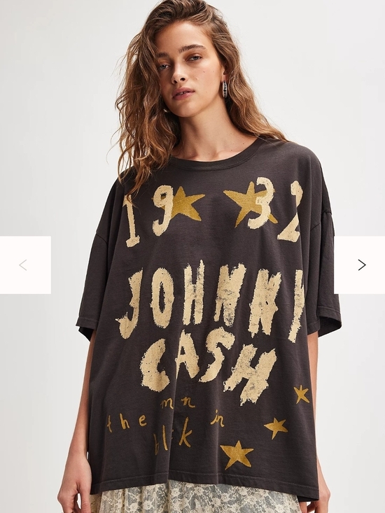 Tops - Johnny Cash Graphic Tee - Charcoal with Gold Print